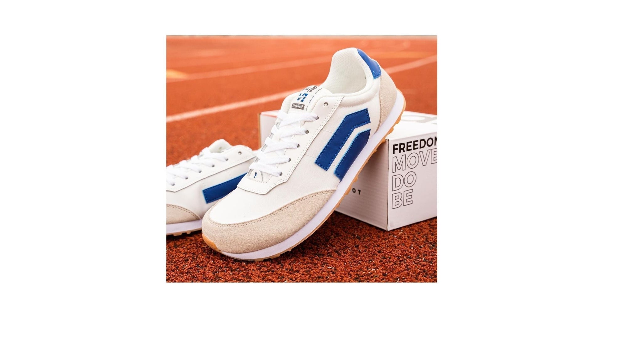New Runner v1 from Splay placed on a race track alongside its box.