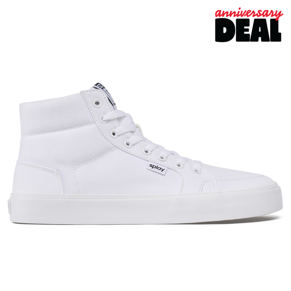 REV HT Canvas Salt Lake – Clean White High-Top Skate Shoes – Splay