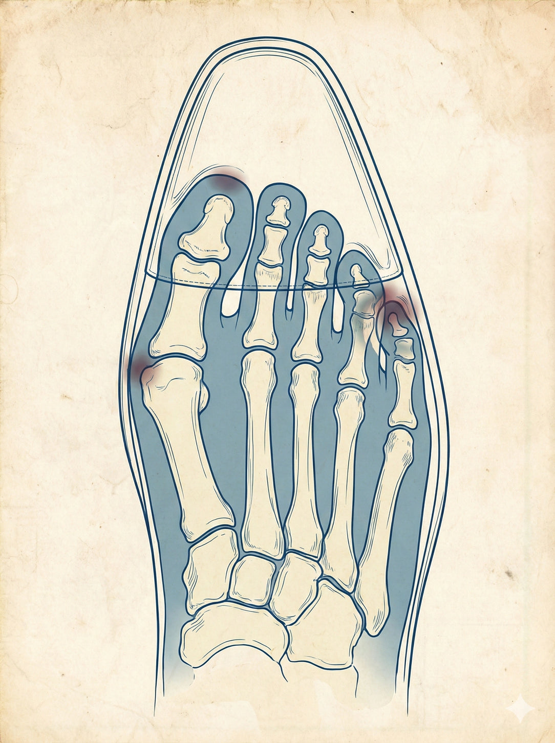 Foot anatomy diagram showing shoe problems