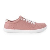 Minimalist pink barefoot sneaker with white sole and laces, designed for natural foot movement.