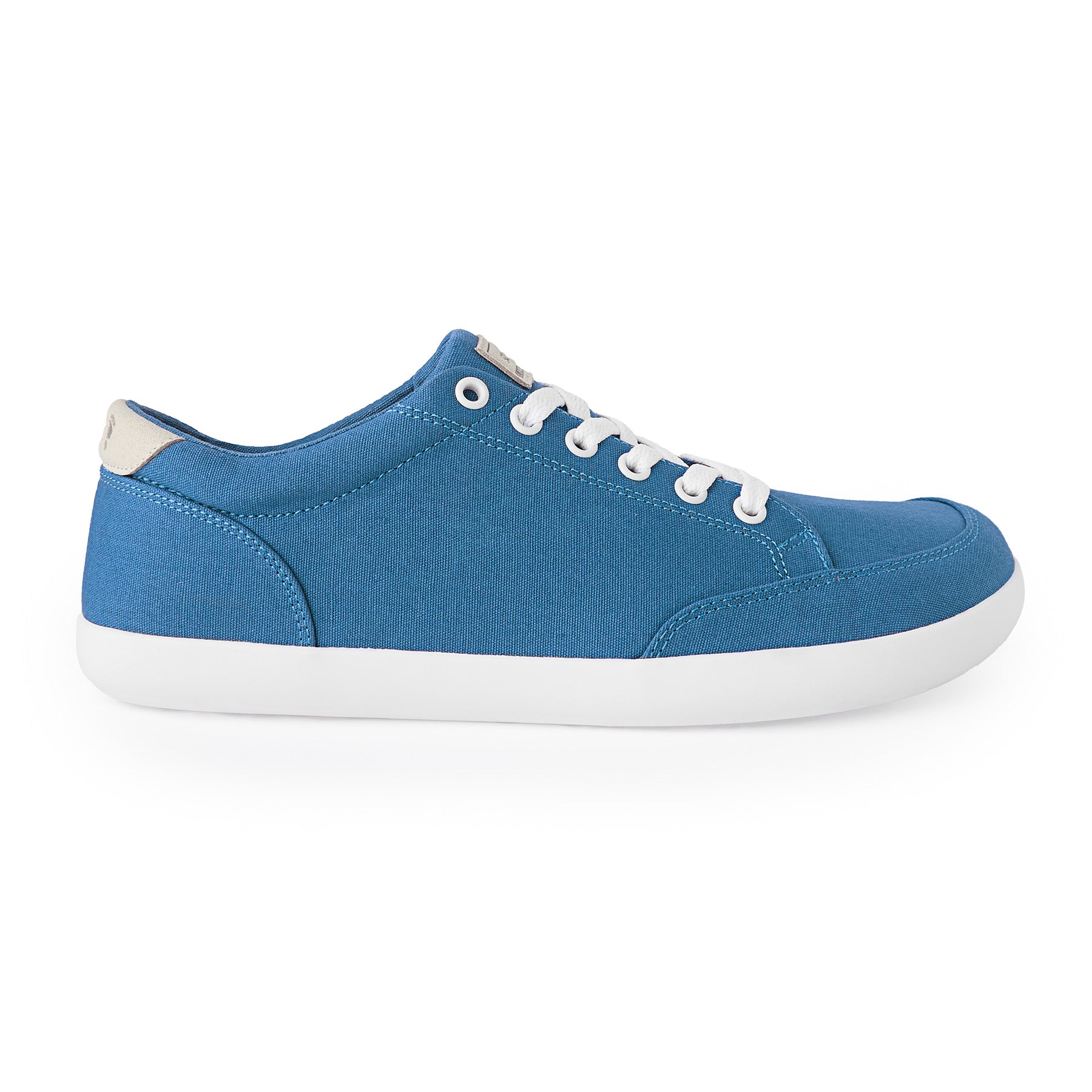 Blue canvas sneakers with white laces and a clean, minimalist design for casual wear.