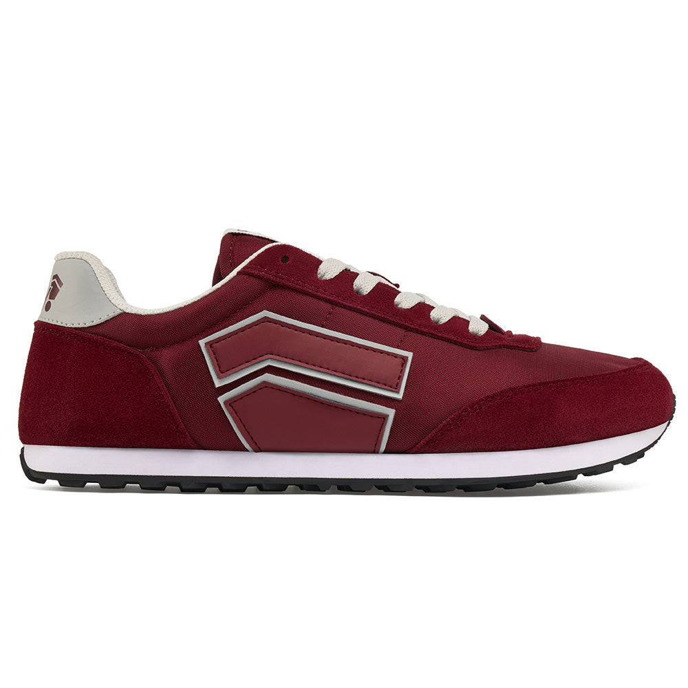 Burgundy zero drop RUNNER V1 shoes from Splay promoting natural foot alignment and bold style for advocacy.