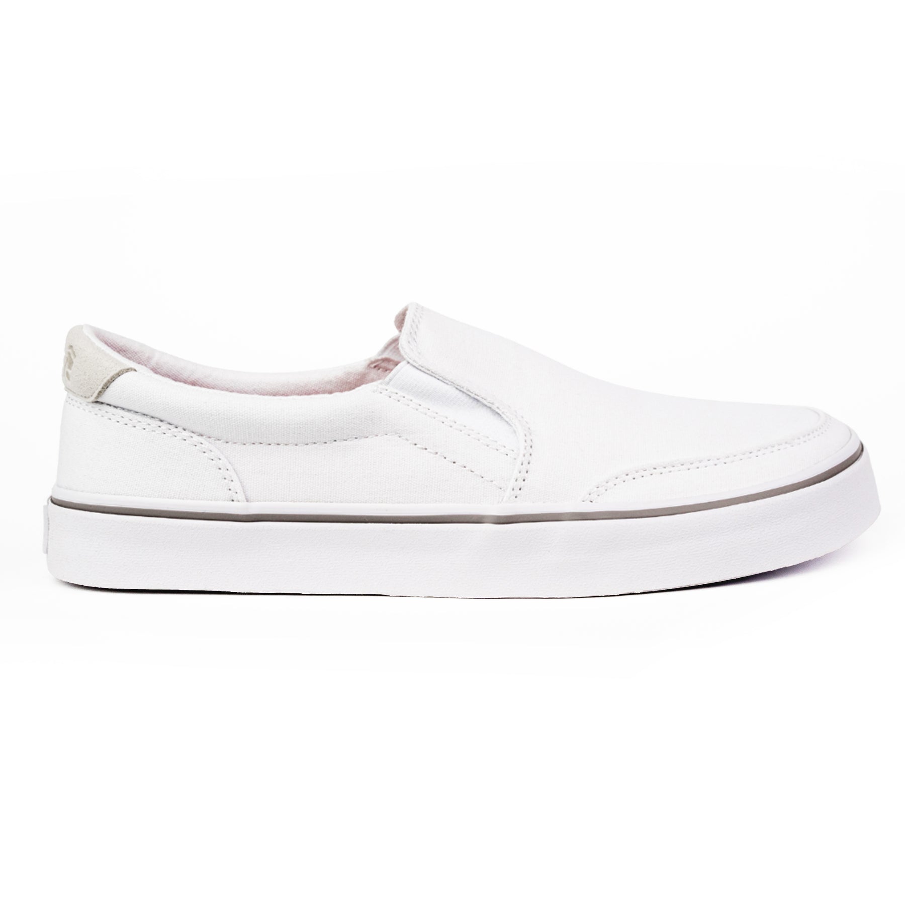 Side view of white Splay STREESTYLE SLIP-ON shoes, offering a comfortable slip-on design with a flexible sole for all-day support.