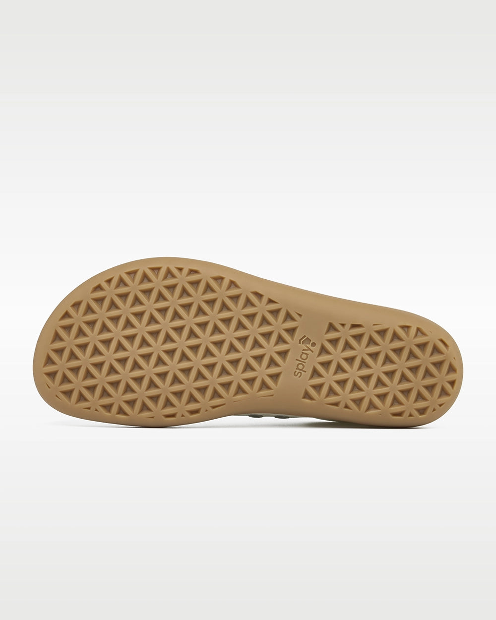 Gum outsole of the Splay FREESTYLE Almond '26 barefoot sneaker showing the Splay triangular tread pattern.
