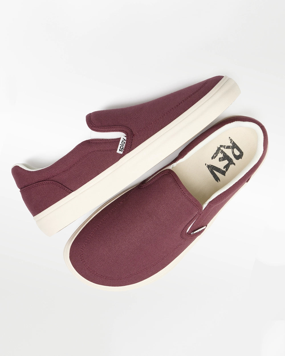Pair of Splay REV SO Madrid burgundy barefoot shoes, angled top view