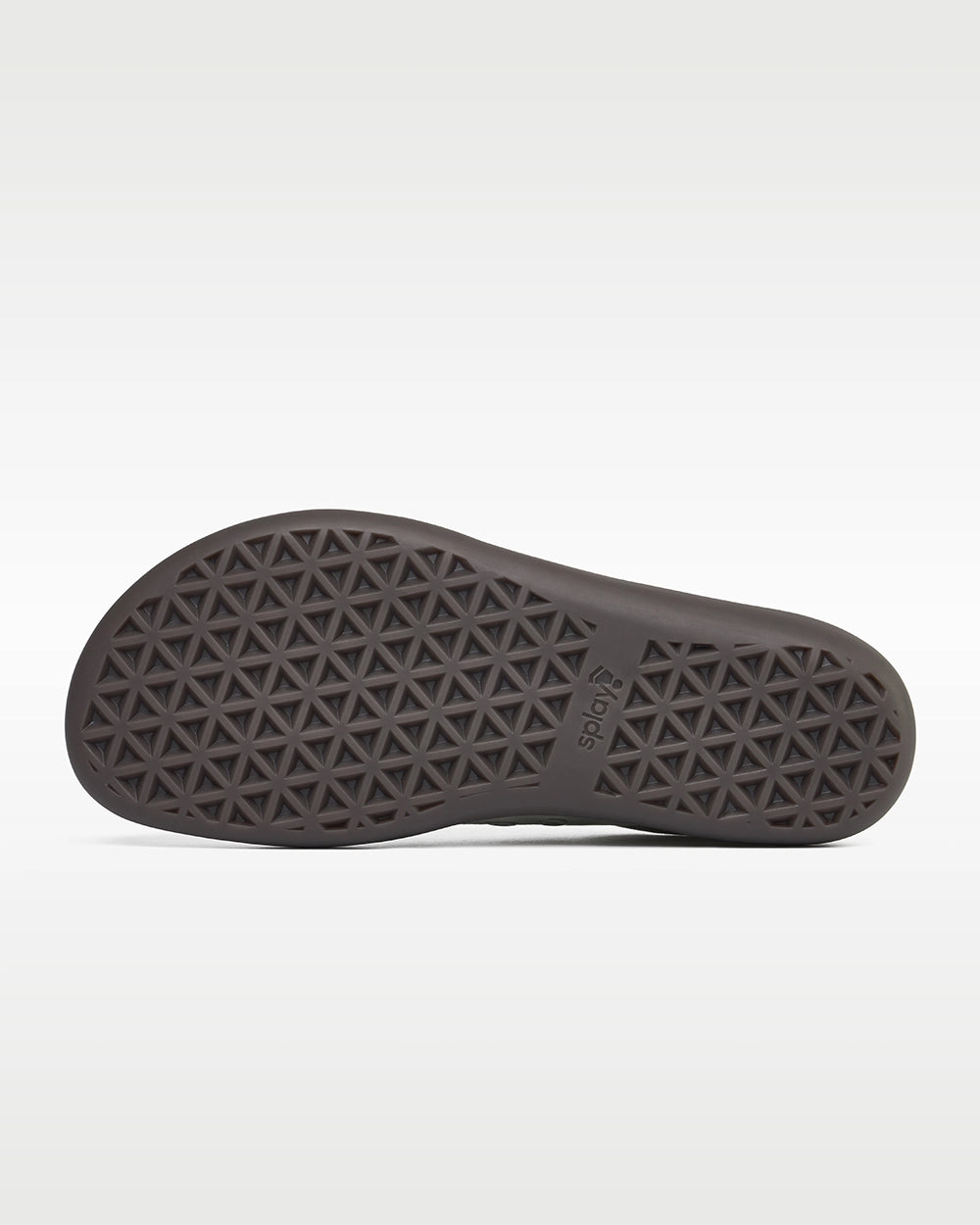 Dark gum outsole of the Splay FREESTYLE Ash '26 barefoot sneaker showing the Splay triangular tread pattern.