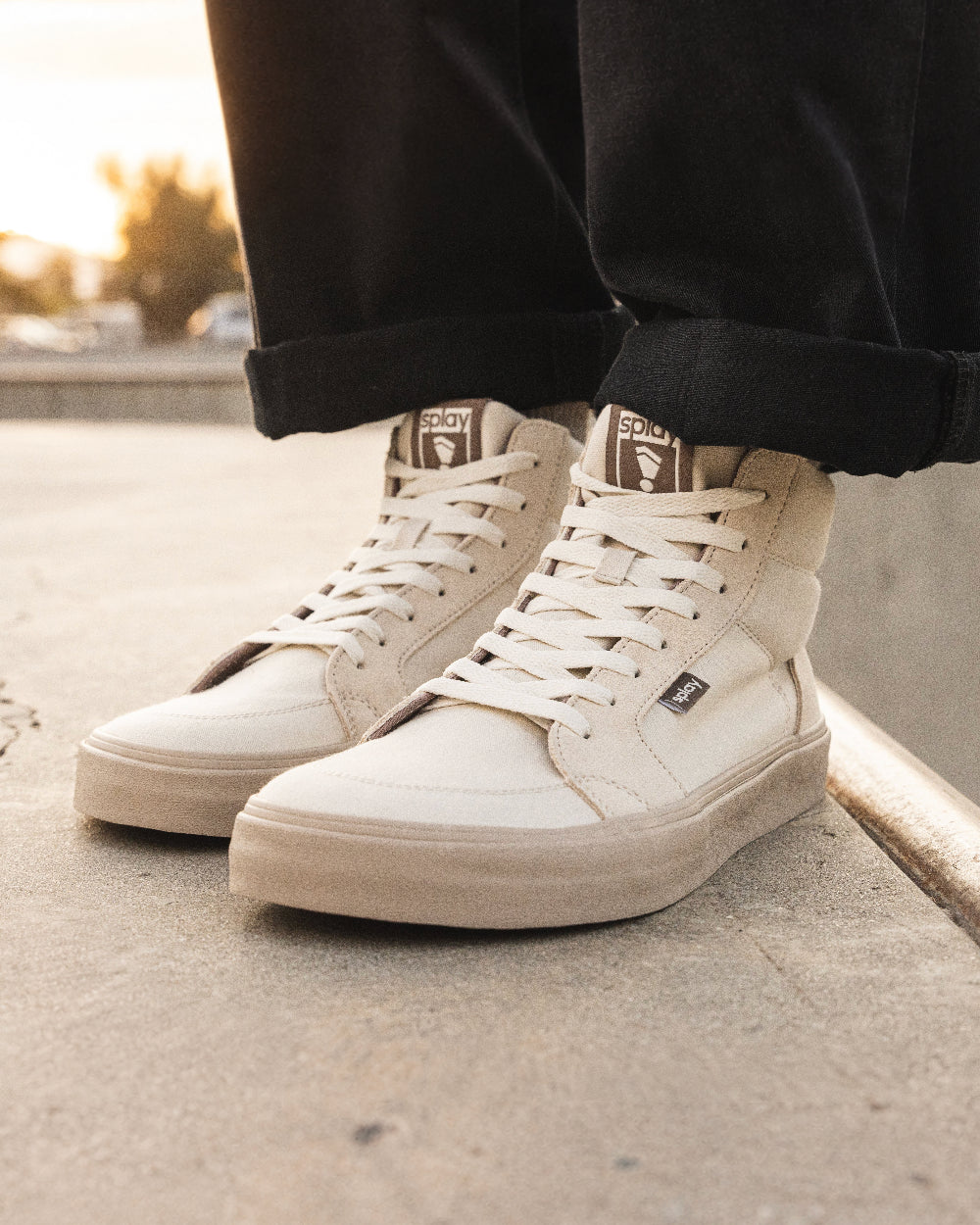 Splay REV HT Original Barcelona barefoot shoes — high-top skate shoe, lifestyle photo, the shoes shown in use outdoors
