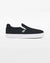 Side view of a black Splay Kids REV SO Berlin canvas barefoot slip-on shoe with a white sole.