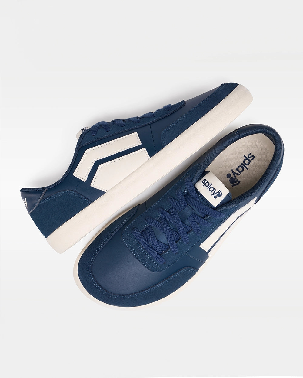Pair of Splay 101 Oxford Blue ’26 barefoot shoes, angled top view