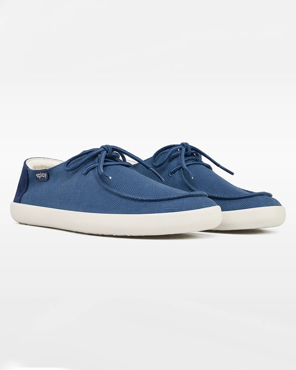 Splay WEEKENDER Blue Lagoon hemp barefoot shoes, front three-quarter view