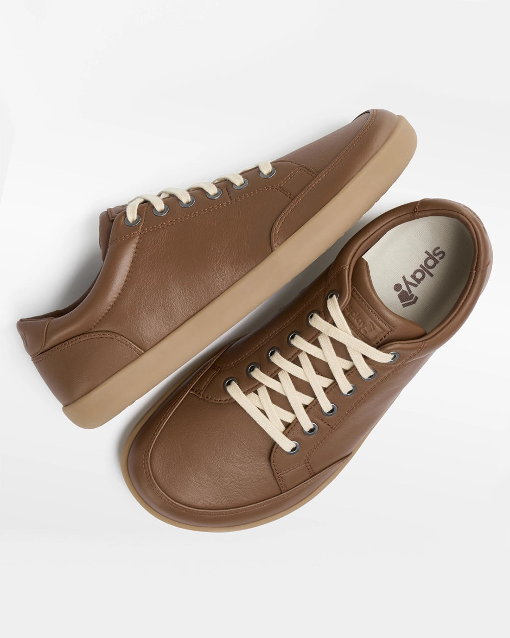 Pair of Splay FREESTYLE LEATHER Chestnut barefoot shoes, angled top view