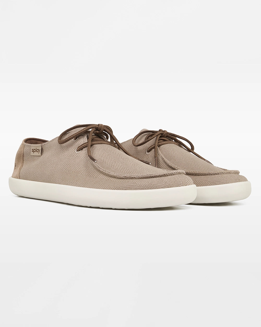Splay WEEKENDER Driftwood hemp barefoot shoes, front three-quarter view