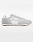 Splay Runner V1 Relay Grey '26 barefoot shoes — retro nylon-and-suede running shoe, single shoe in left-side profile