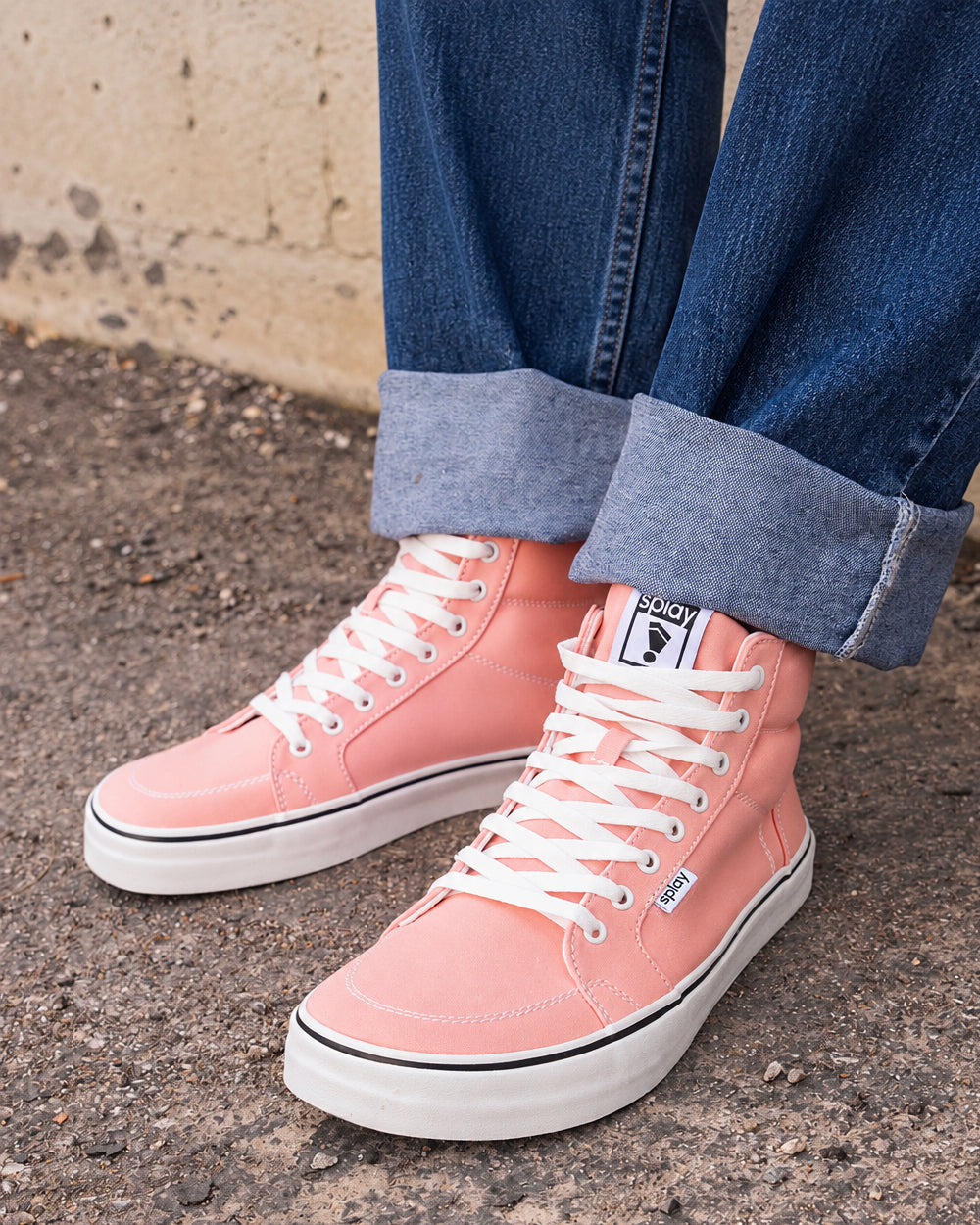Splay REV HT Canvas Havana barefoot shoes — high-top skate shoe, lifestyle photo, the shoes shown in use outdoors