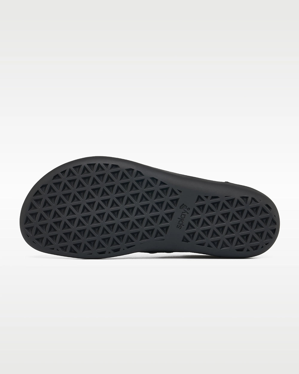 Black outsole of the Splay FREESTYLE Jet '26 barefoot sneaker showing the Splay triangular tread pattern.