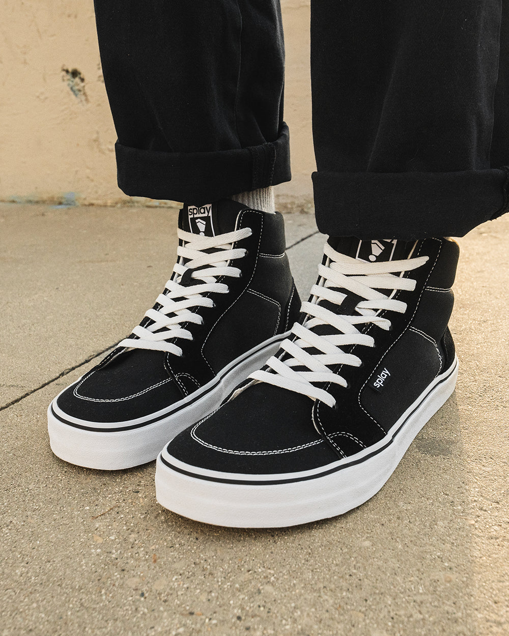 Splay REV HT Original Los Angeles barefoot shoes — high-top skate shoe, lifestyle photo, the shoes shown in use outdoors