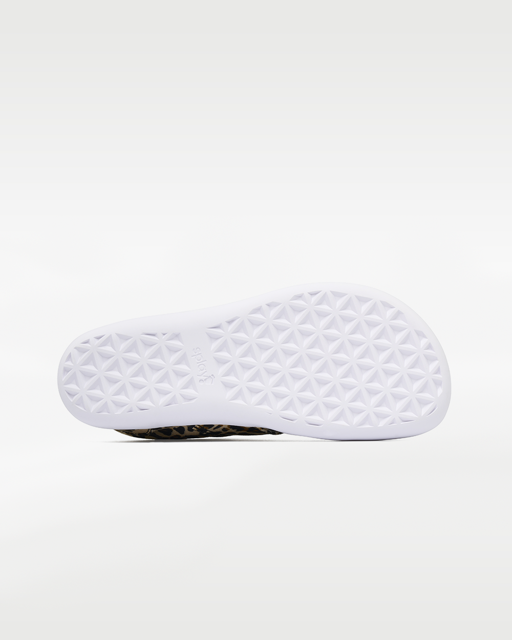 Splay Explore Kids Leopard barefoot shoes — kids' low-top shoe with a hook-and-loop strap, outsole tread of a single shoe