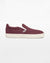 Side view of a burgundy Splay Kids REV SO Madrid canvas barefoot slip-on shoe with a white sole.