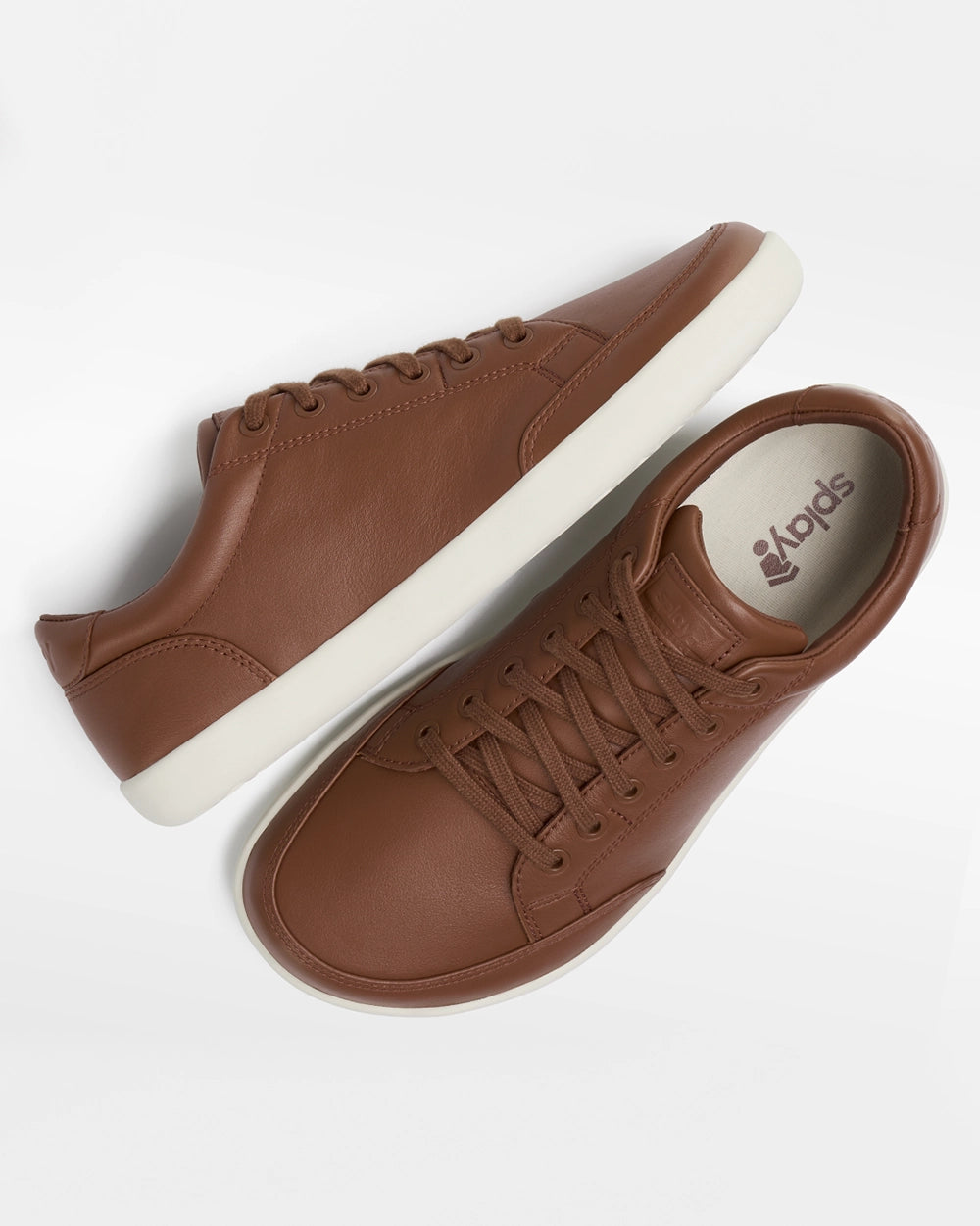 Pair of Splay FREESTYLE LEATHER Oak barefoot shoes, angled top view