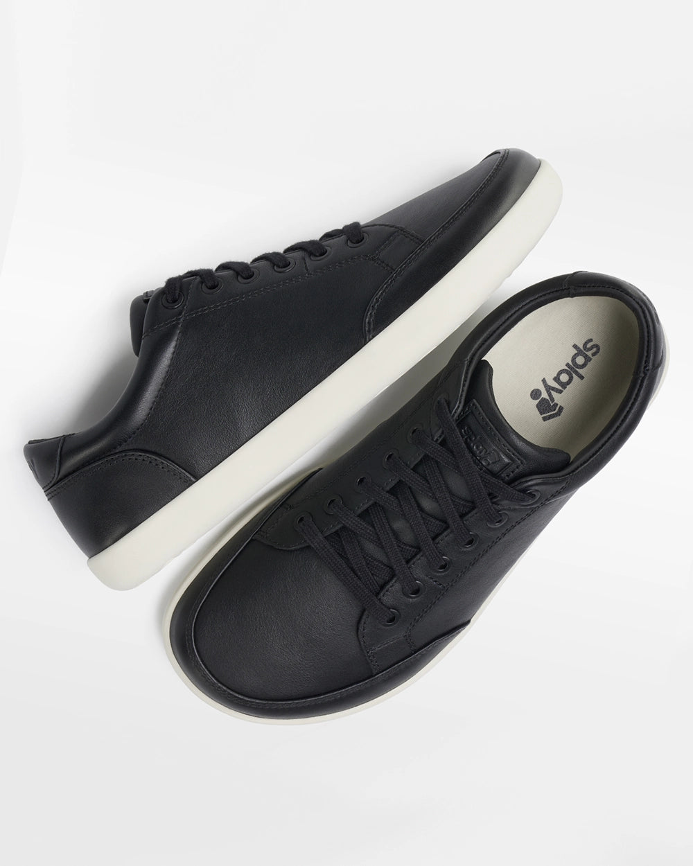 Pair of Splay FREESTYLE LEATHER Obsidian barefoot shoes, angled top view