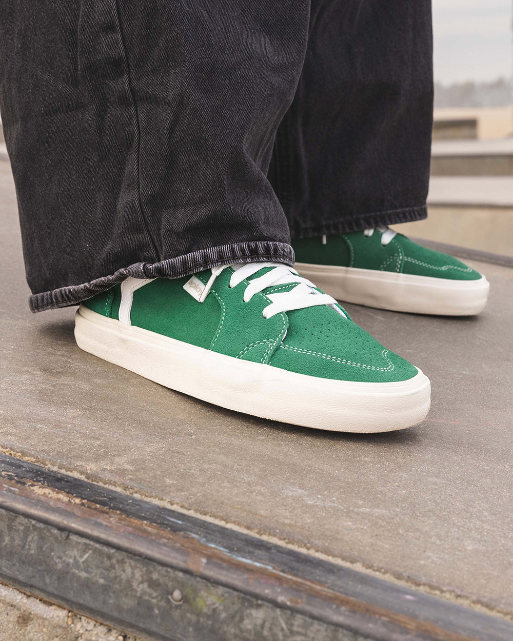 Splay REV LTS Portland barefoot shoes — low-top suede skate shoe, lifestyle photo, the shoes shown in use outdoors