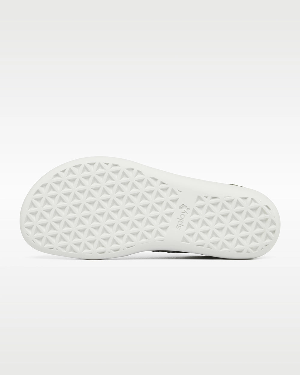 White outsole of the Splay FREESTYLE Sage '26 barefoot sneaker showing the Splay triangular tread pattern.