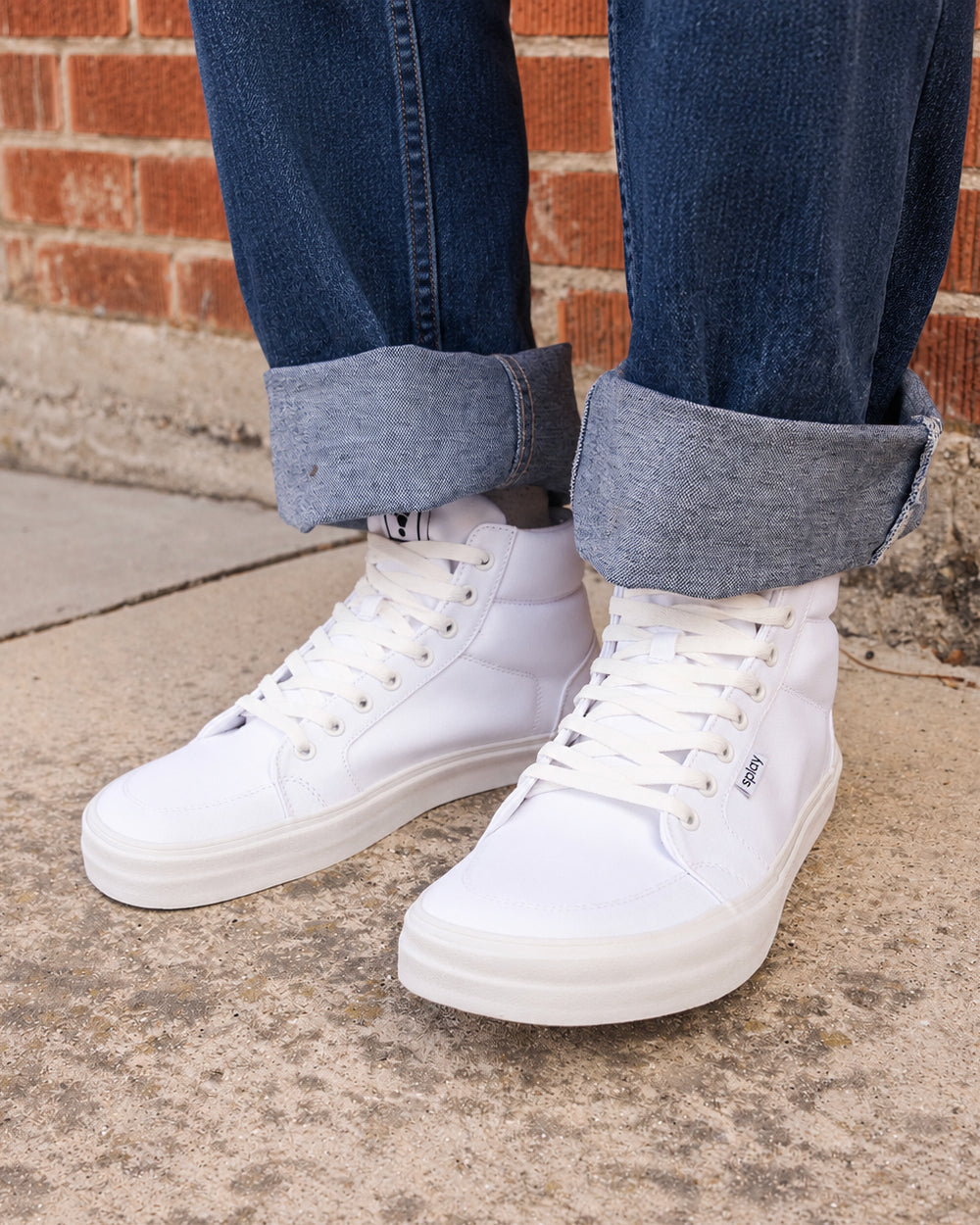 Splay REV HT Canvas Salt Lake barefoot shoes — high-top skate shoe, lifestyle photo, the shoes shown in use outdoors
