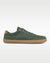 Side profile of the Splay FREESTYLE Spruce '26 green canvas barefoot sneaker with a gum outsole and tan heel accent.