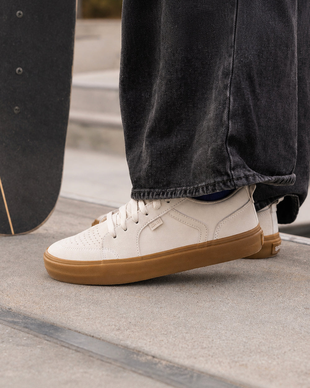 Splay REV LTS Sydney barefoot shoes — low-top suede skate shoe, lifestyle photo, the shoes shown in use outdoors