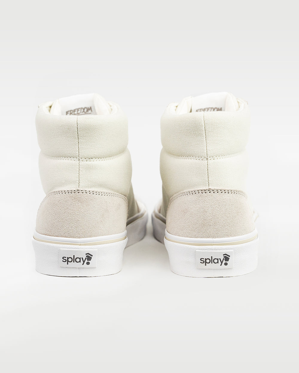 Splay REV HT Original Vienna barefoot shoes — high-top skate shoe, pair viewed from behind, heels toward the camera