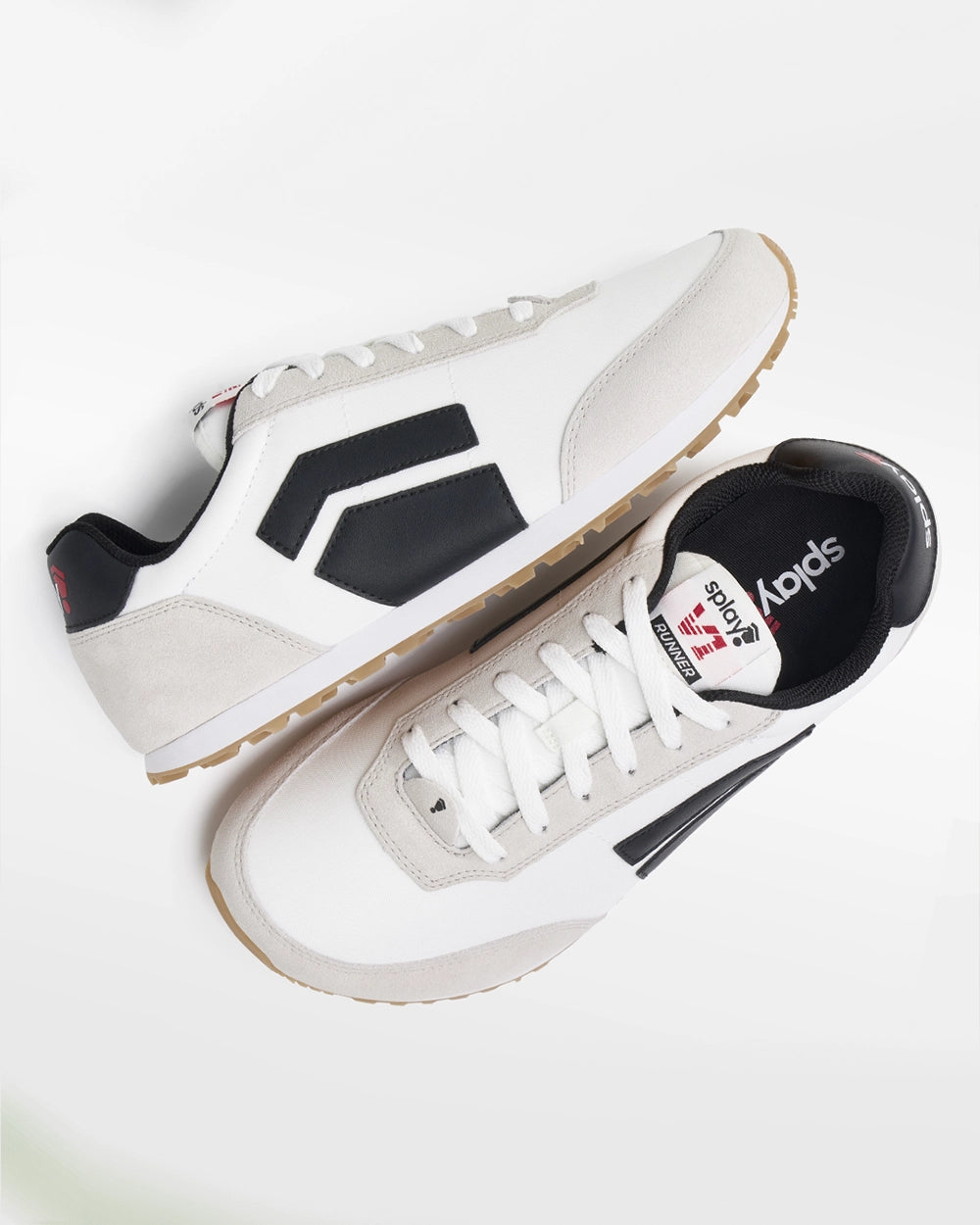 Pair of Splay RUNNER V1 Varsity White ’26 barefoot running shoes, angled top view